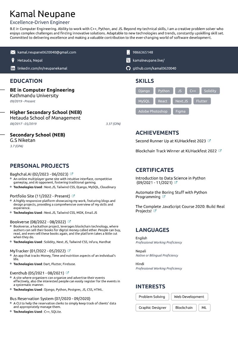 Kamal Neupane’s résumé preview
