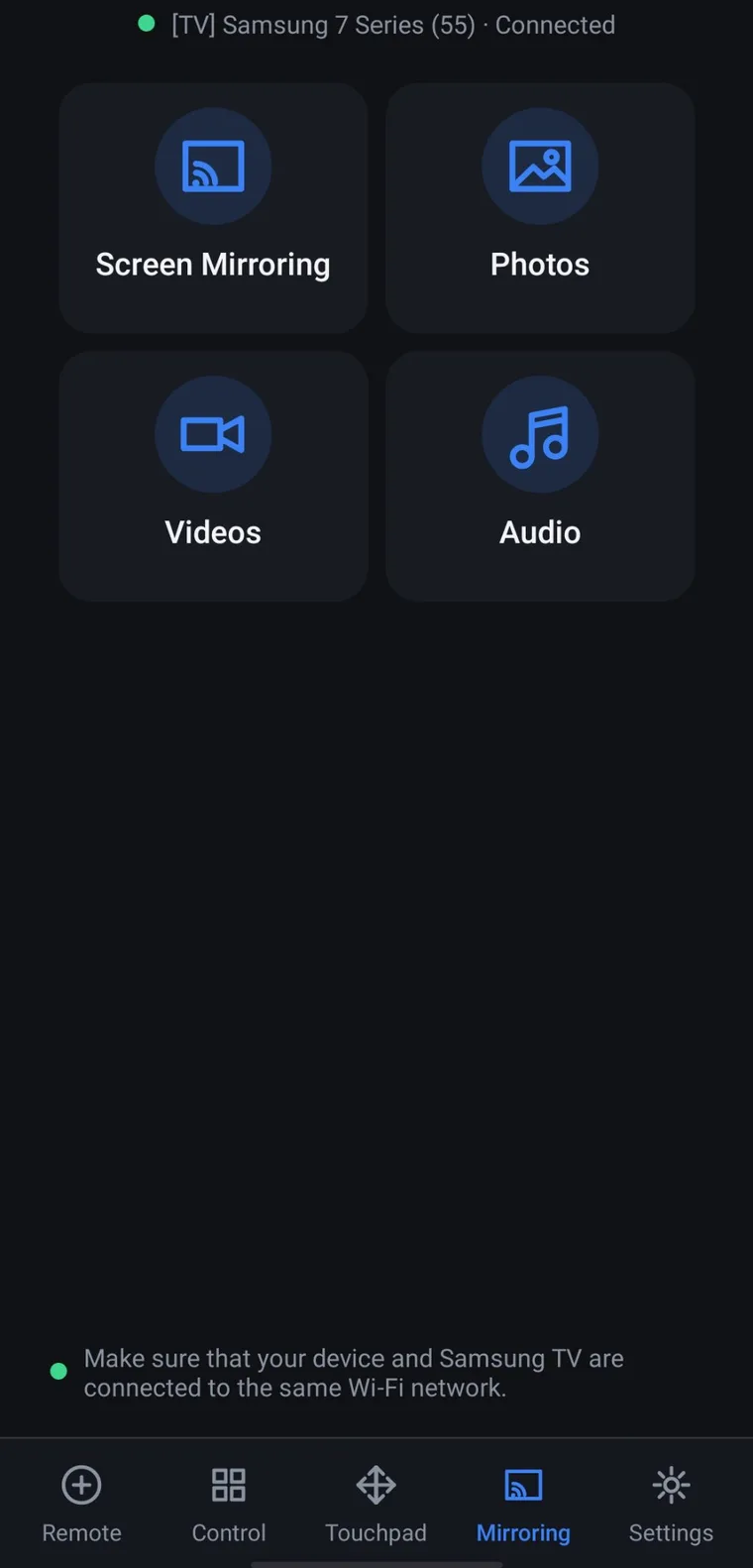 Samsung TV Remote — Mirroring